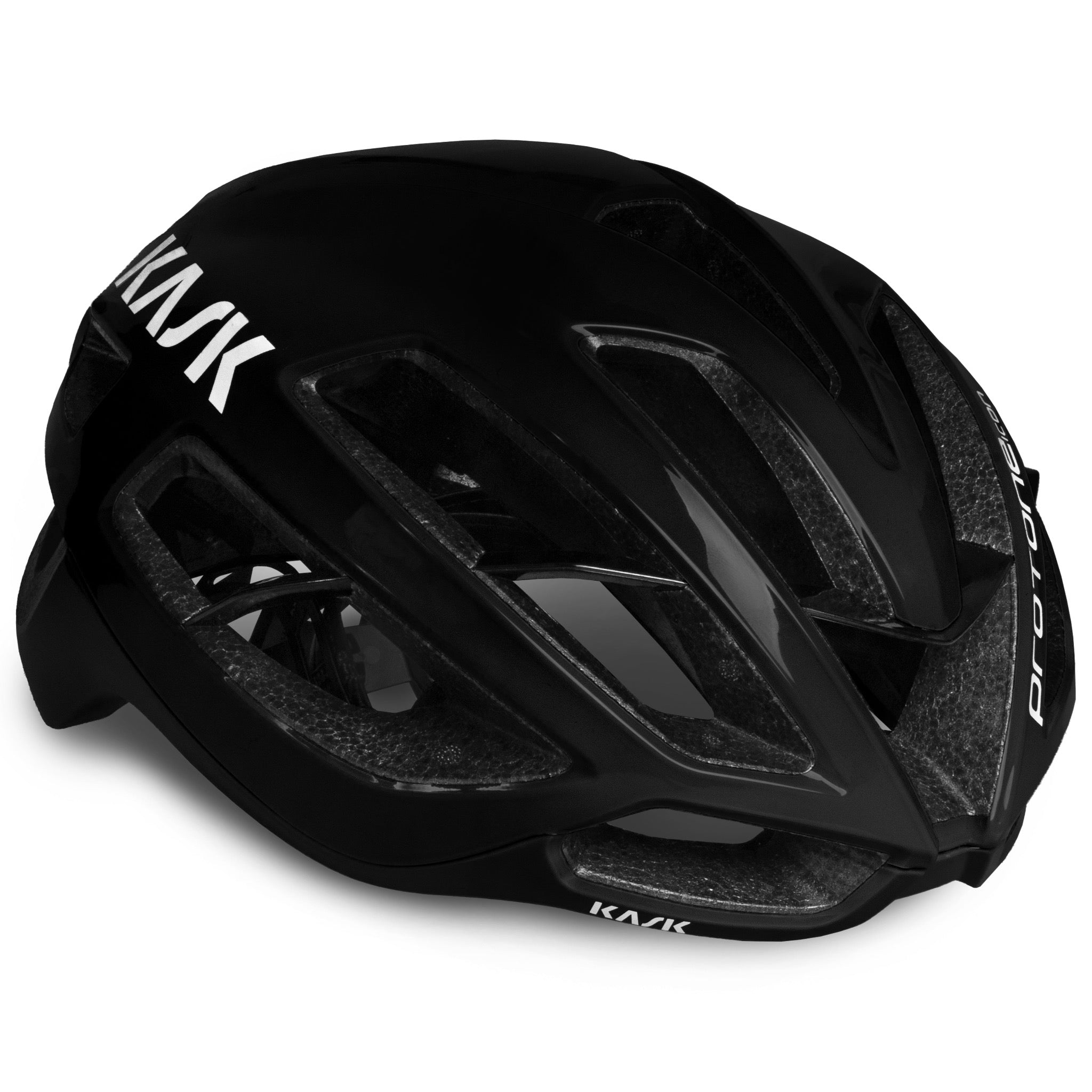 Cykelhjelm fra Kask. modellen er Protone Icon i sort med hvidt logo.